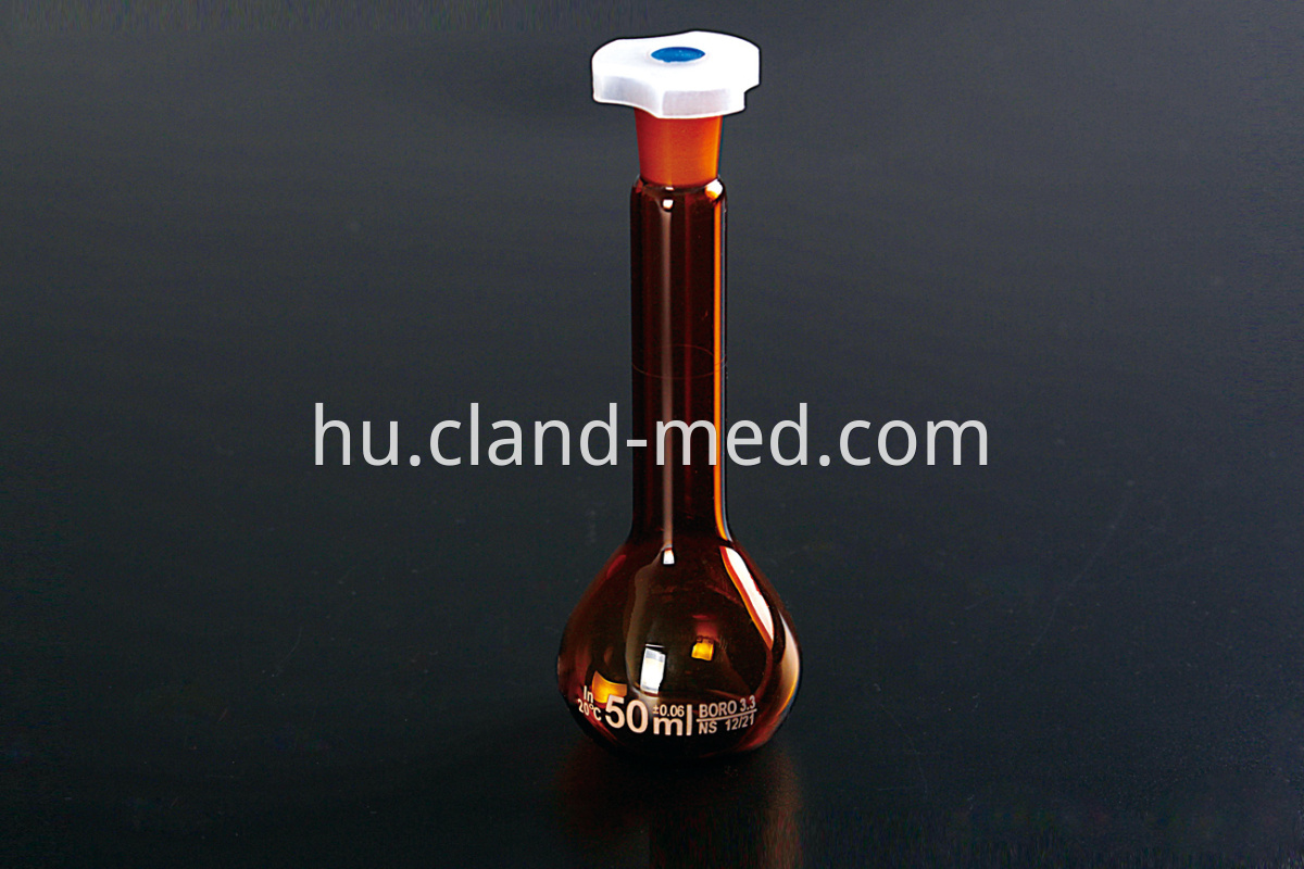 1622 Volumetric Flask with One Graduation Mark ,Amber Ground -in Glass Stopper OR Plastic Stopper